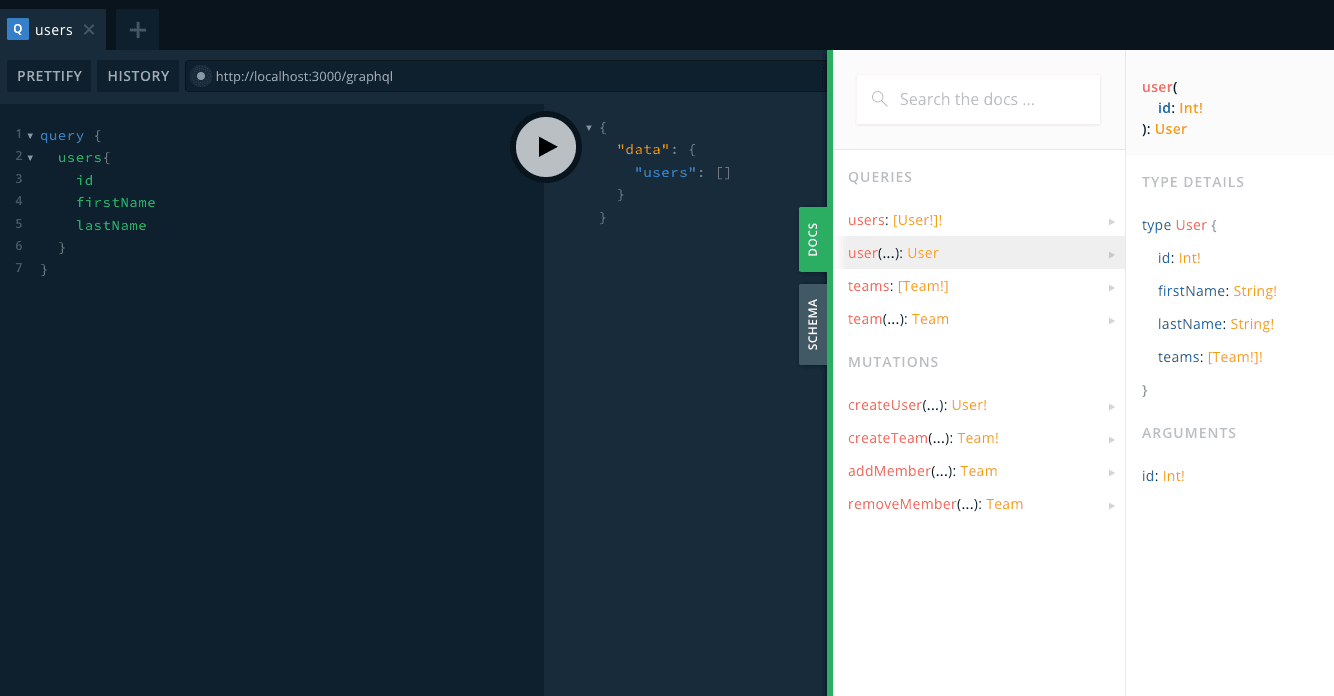 Visual do GraphQL Playground